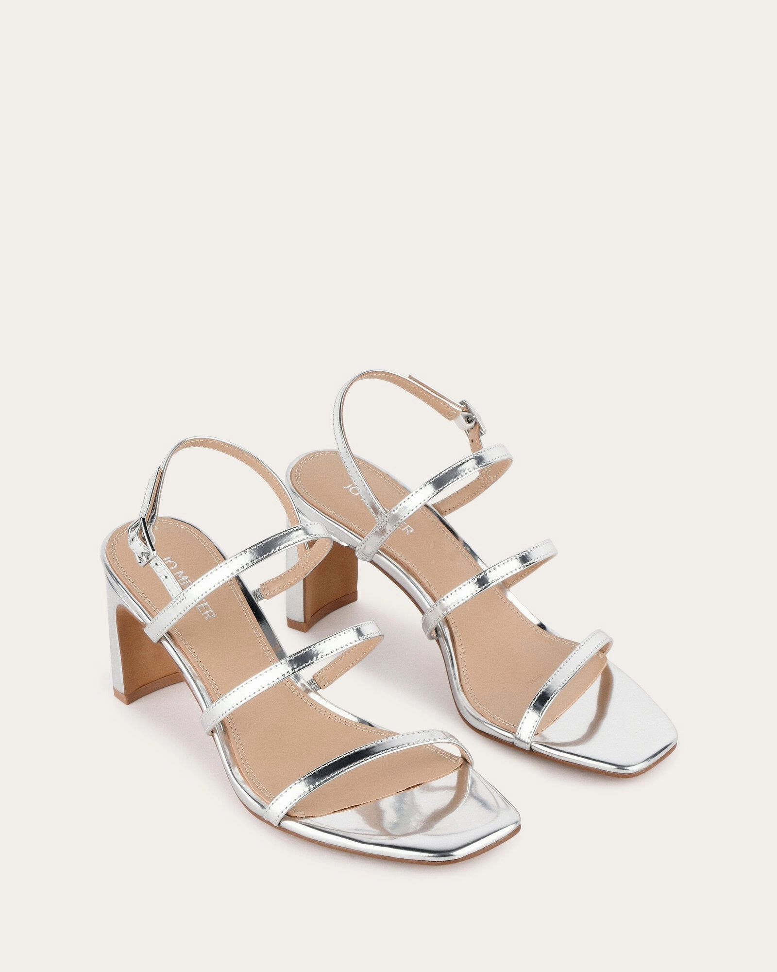 Nix Mid Heel Sandals Silver Patent Minimal Details