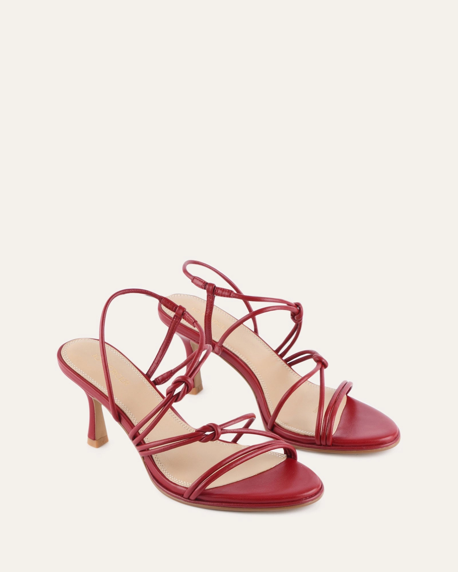 Norma Mid Heel Sandals Ruby Red Leather Urban Lifestyle Style Without Noise