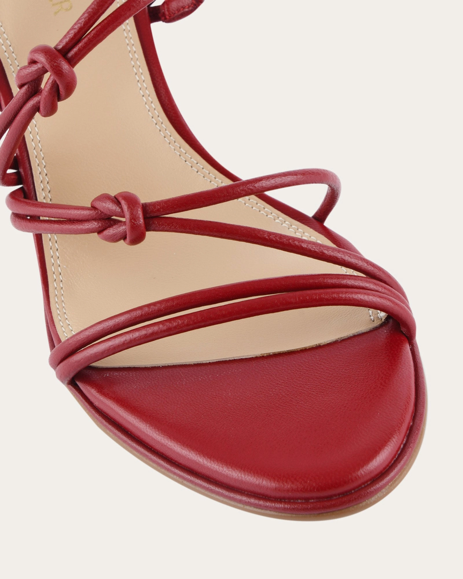 Norma Mid Heel Sandals Ruby Red Leather Functional Ease