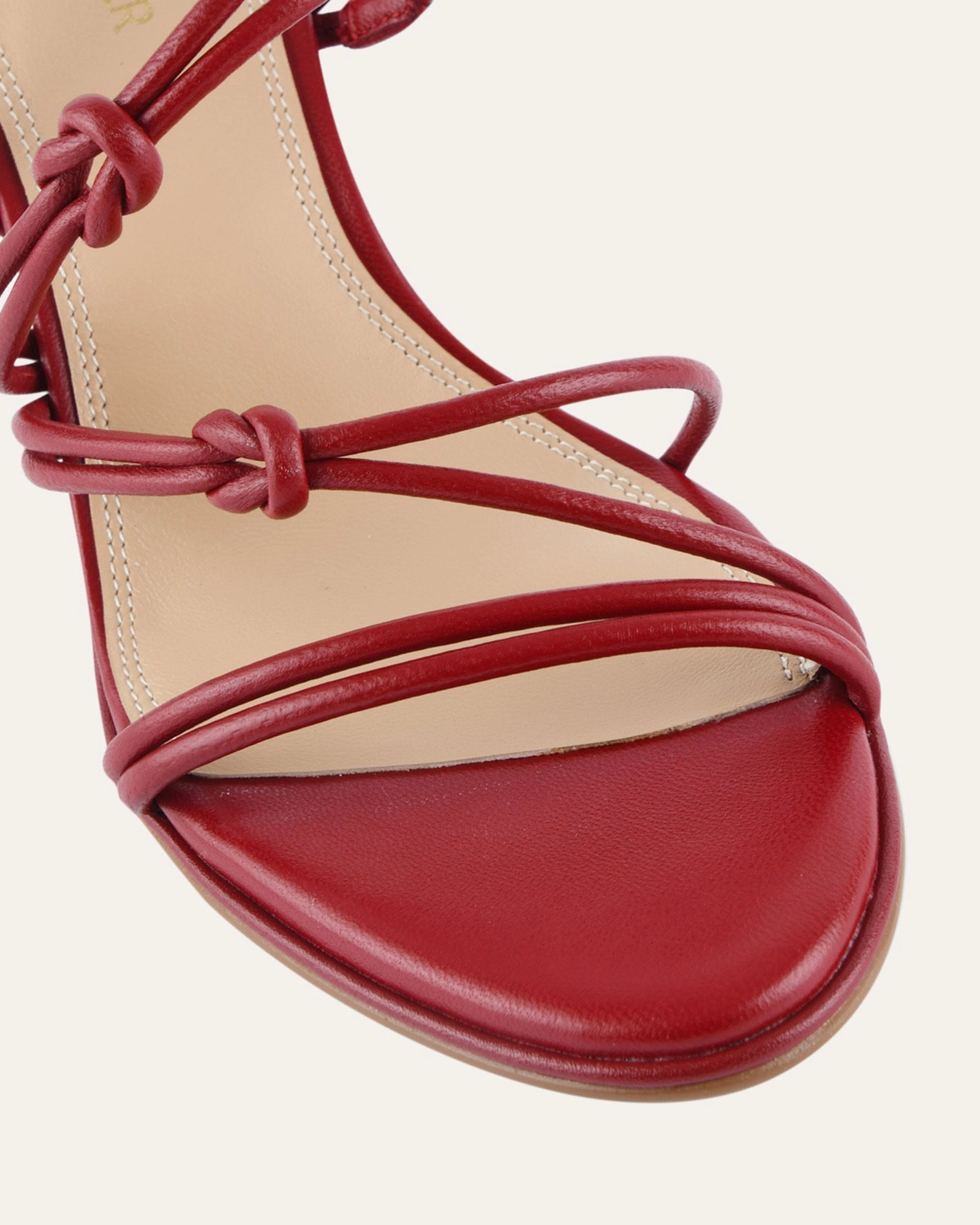 Norma Mid Heel Sandals Ruby Red Leather Refined Streetwear
