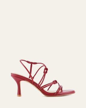 Functional Calm Norma Mid Heel Sandals Ruby Red Leather