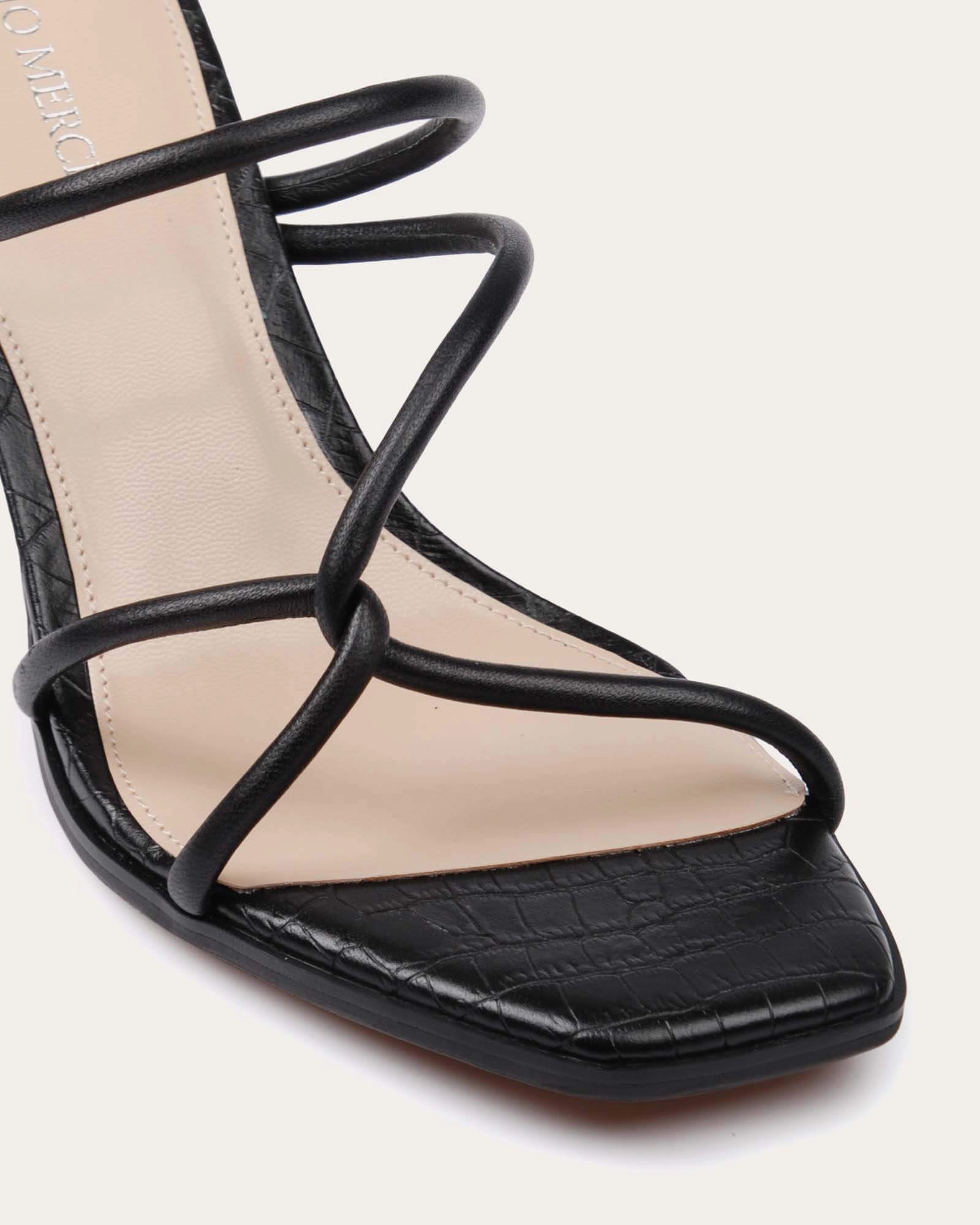 Novi Mid Heel Sandals Black Leather Downtown Vibe Minimal Gear