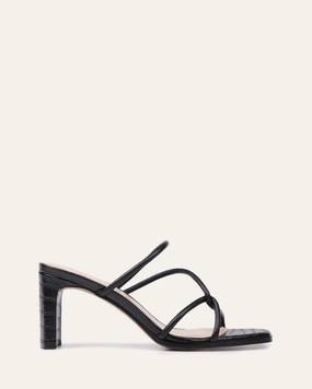 Novi Mid Heel Sandals Black Leather Vibe-Centered