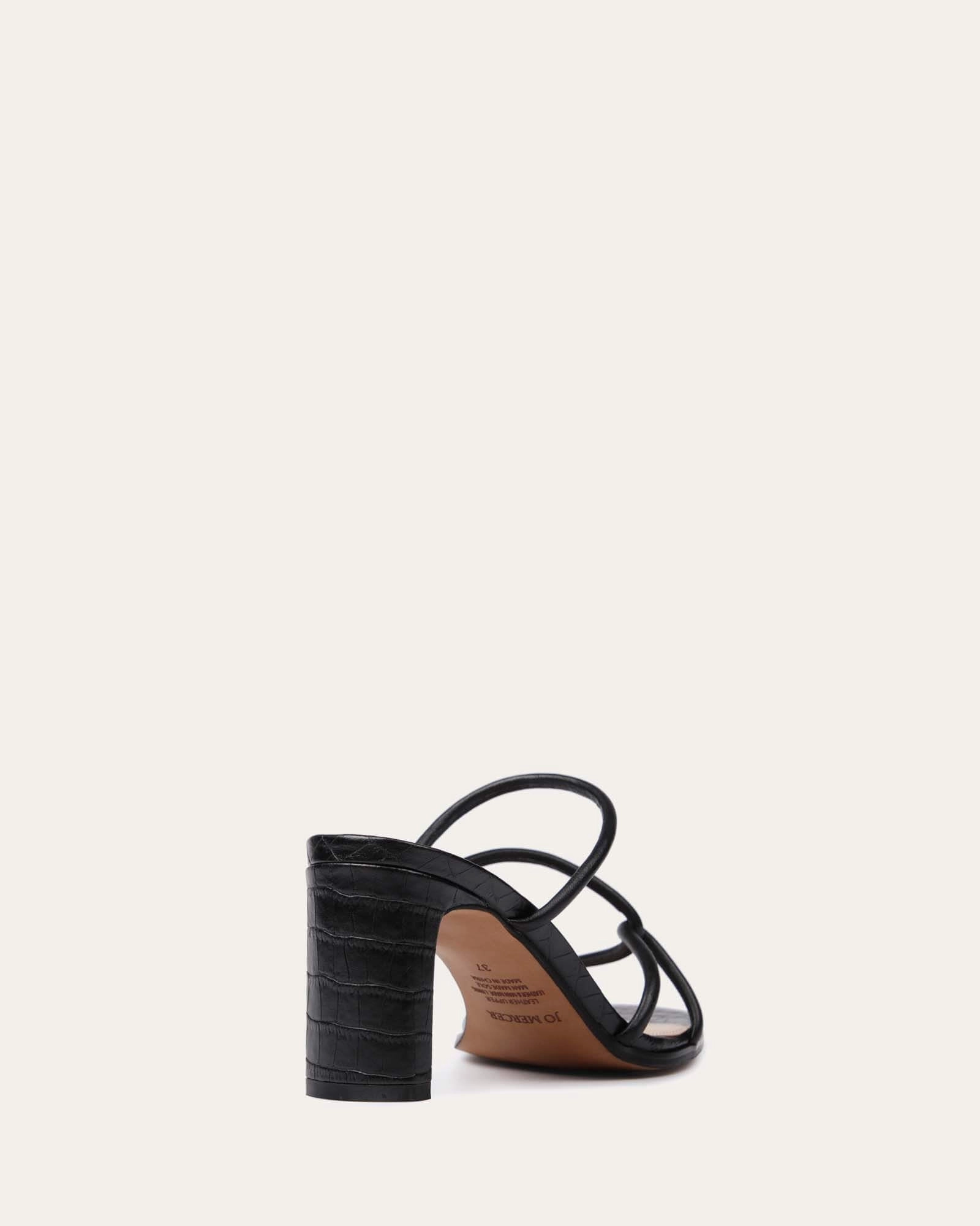 Novi Mid Heel Sandals Black Leather Understated Cool City State
