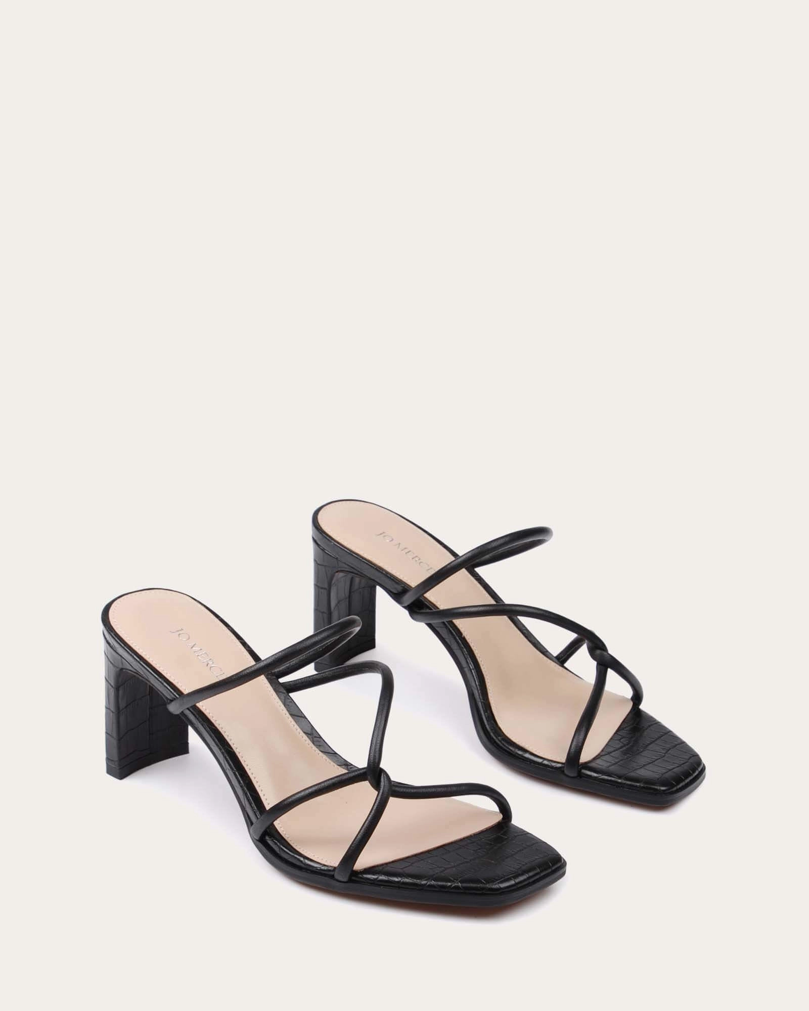 Novi Mid Heel Sandals Black Leather Beyond The Basics