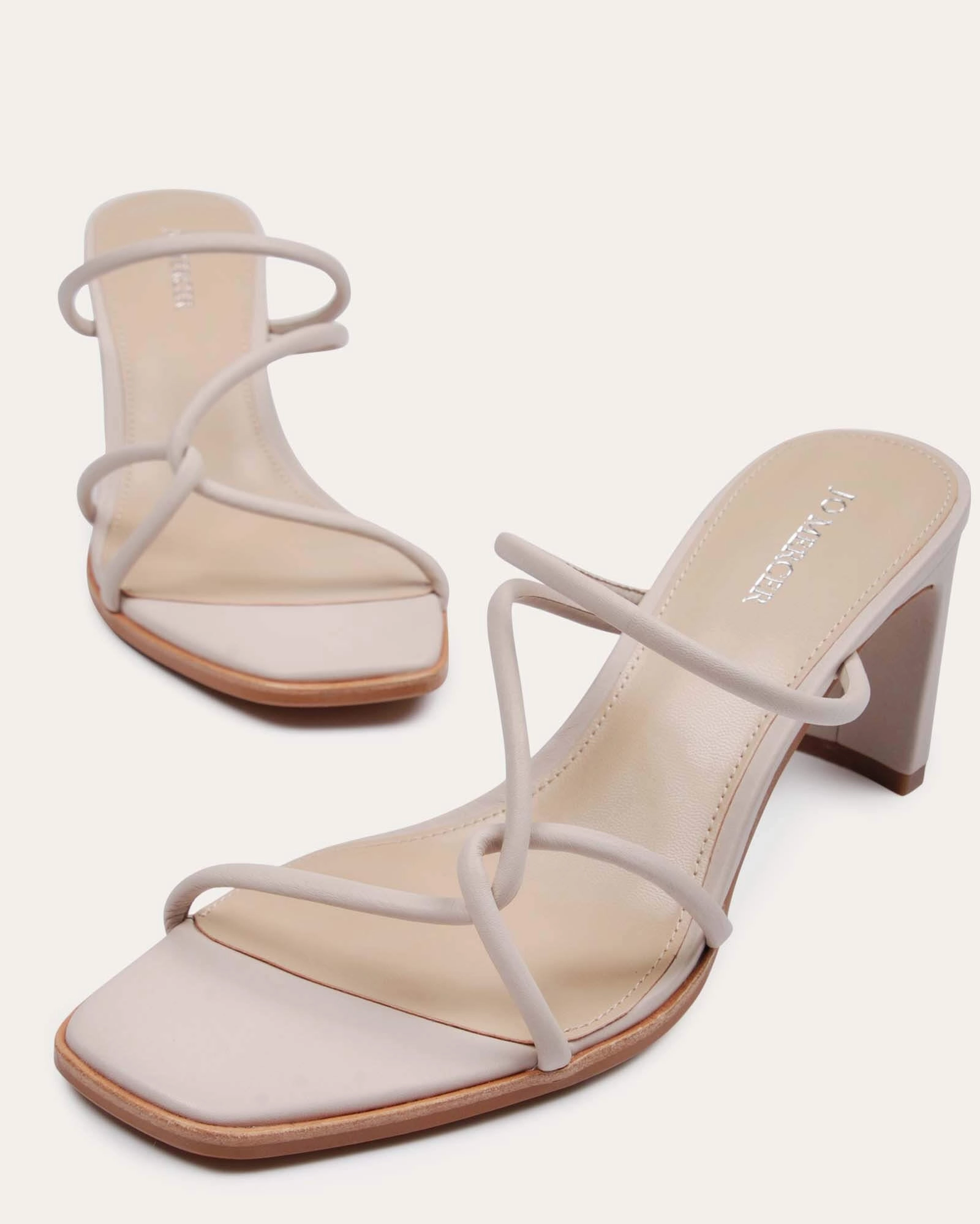 Minimal Design Core To Explore Novi Mid Heel Sandals Bone Leather