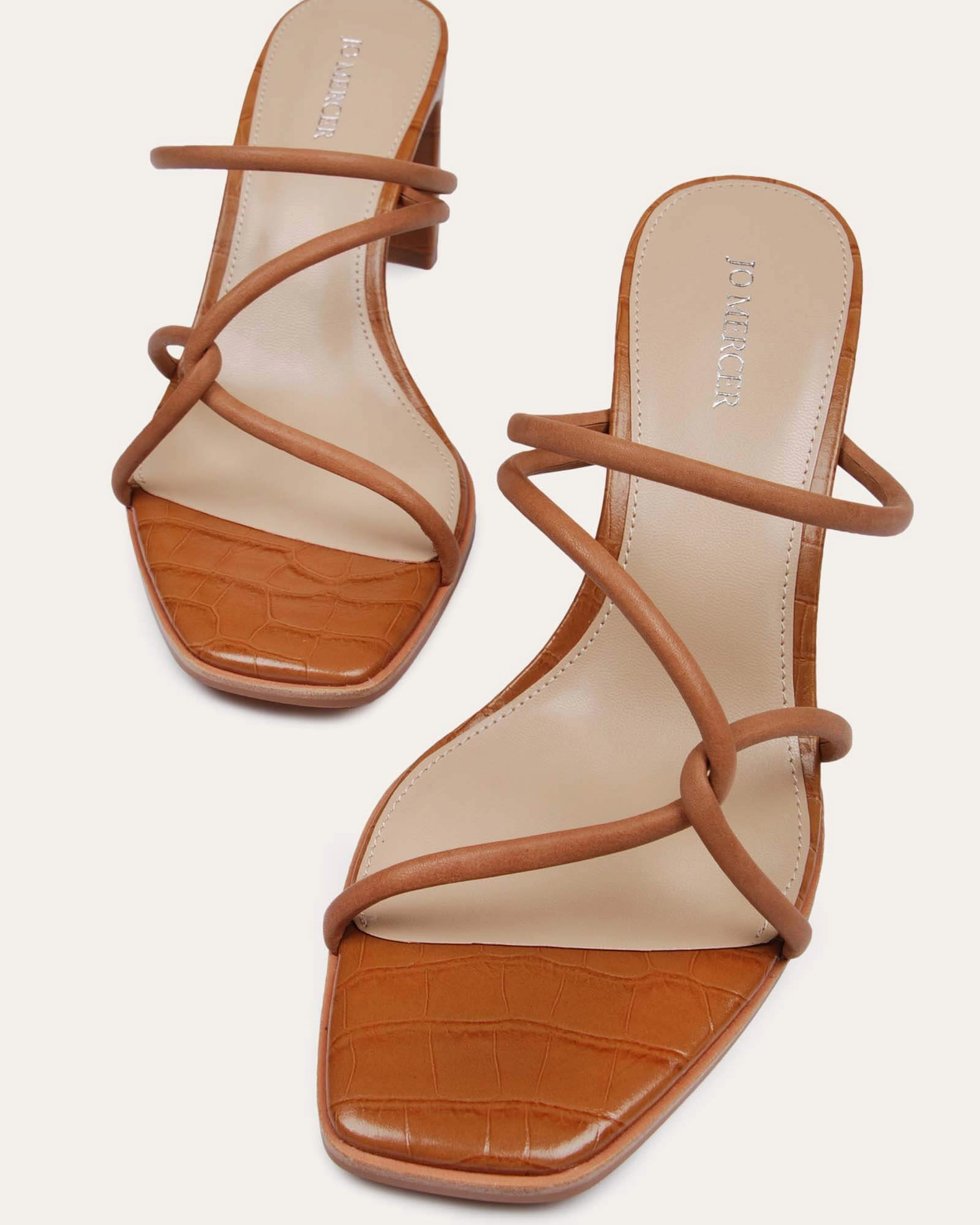 Novi Mid Heel Sandals Tan Leather Engineered Fit Cool Rhythm