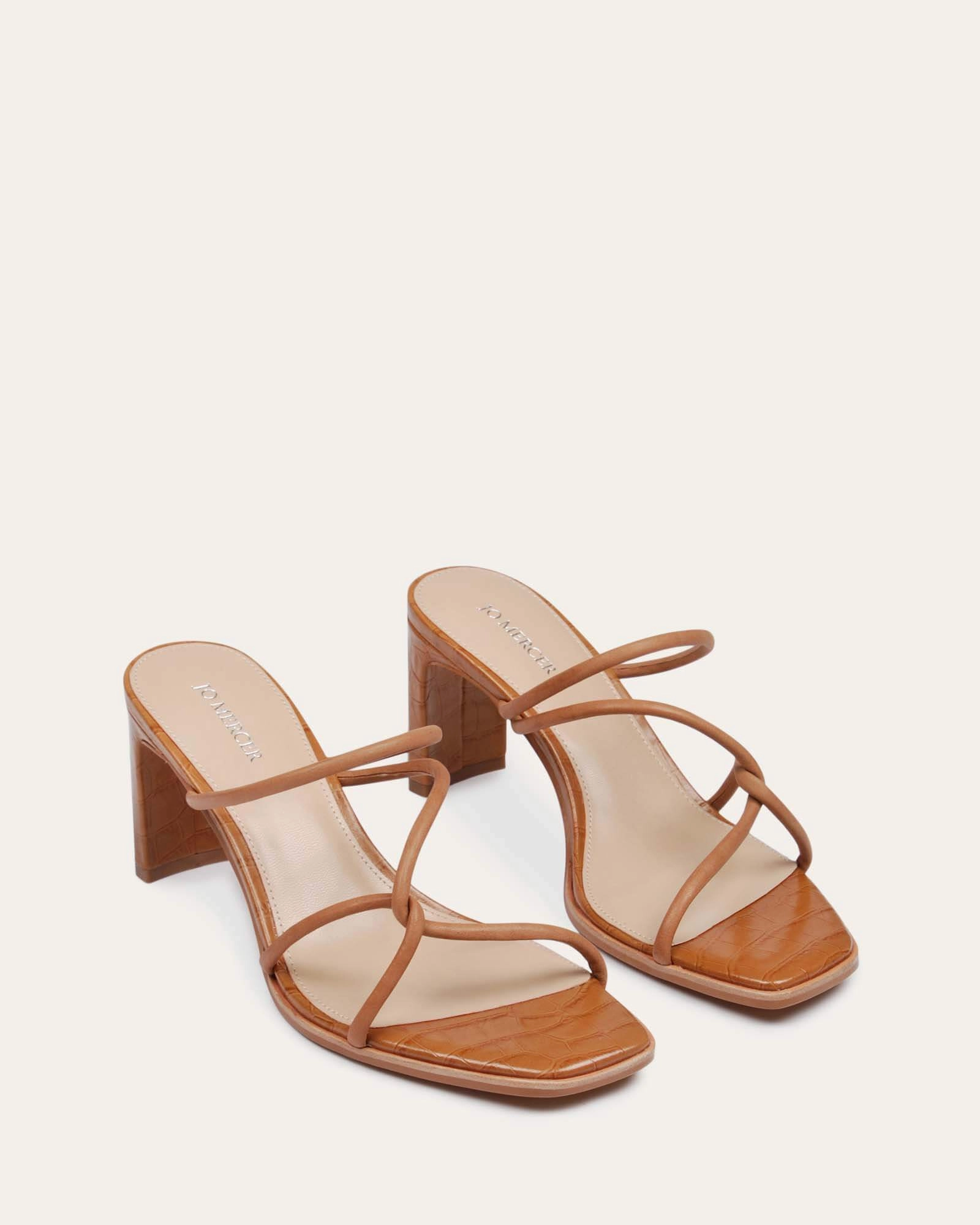 Novi Mid Heel Sandals Tan Leather City-Layered