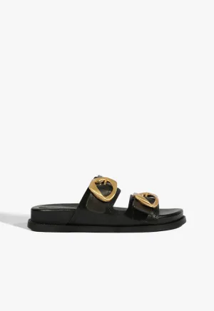 City-Layered Olga Black Leather Sporty Sandal