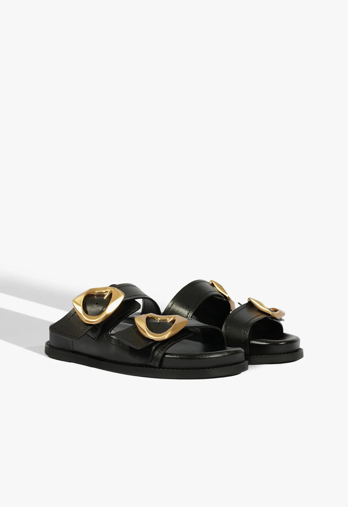 Wearable System Unisex Rhythm Olga Black Leather Sporty Sandal