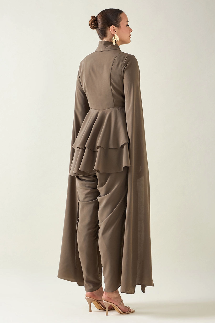 Olive Blazer Co-Ord Set With Metallic Finish Belt