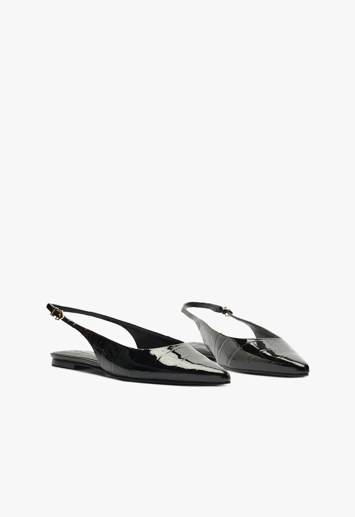 Paola Black Leather Flat Effortless Fit