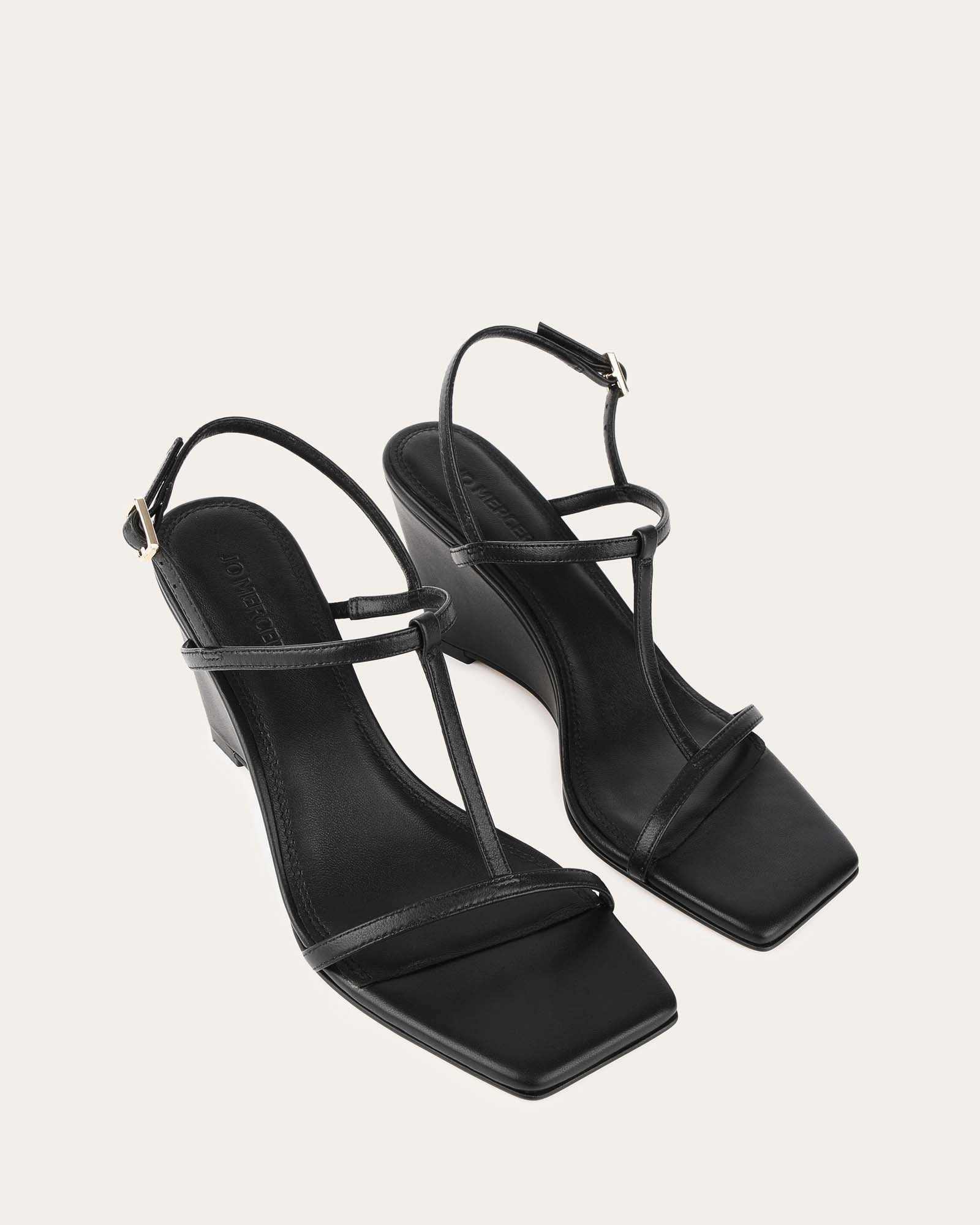 Effortless Edge Ophelia Mid Heel Wedges Black Leather