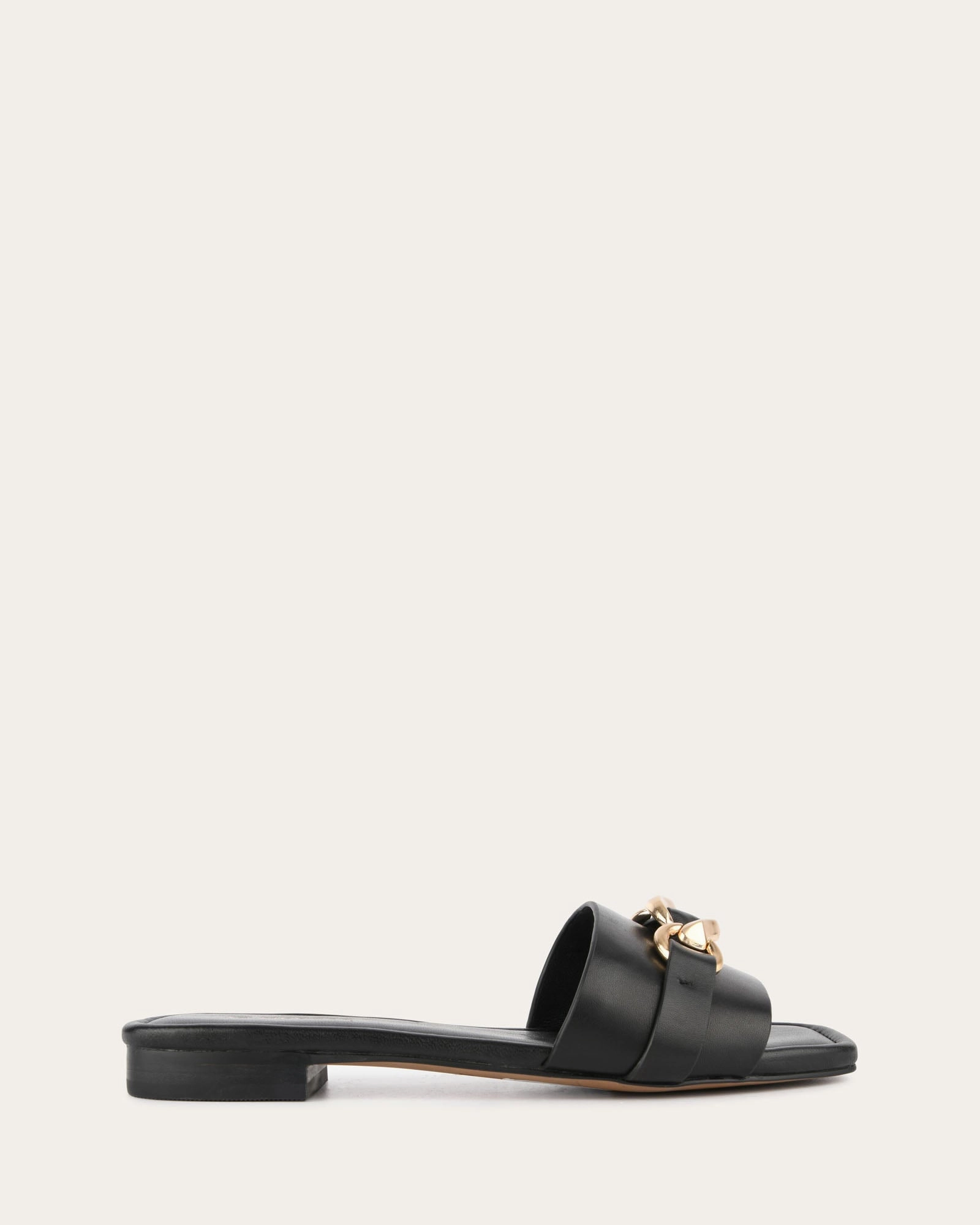 Relaxed Innovation City-Layered Pablo Flat Slide Black Leather