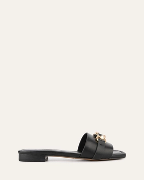 Relaxed Innovation City-Layered Pablo Flat Slide Black Leather