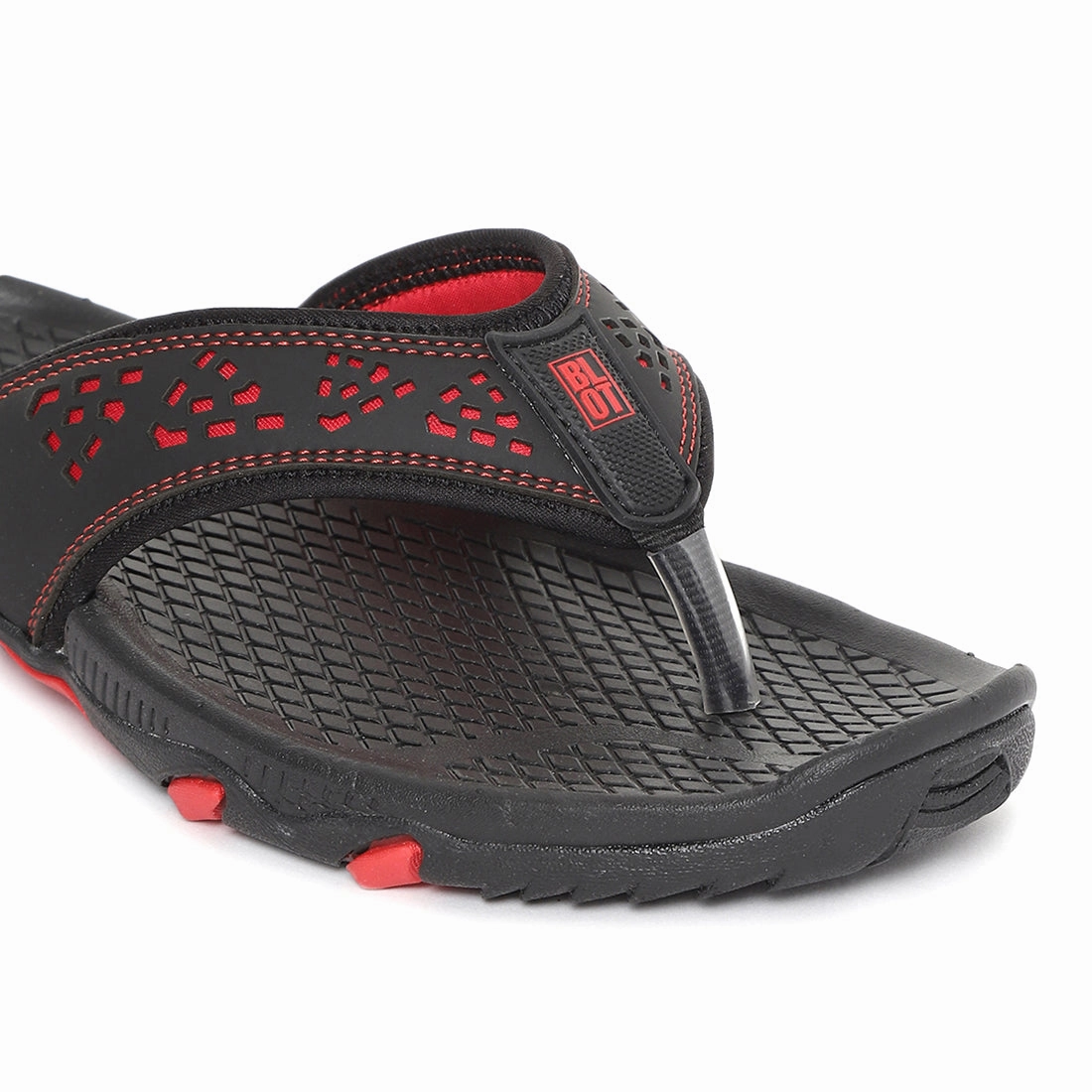 Paragon Black And Red Ultra-Durable Everyday Flip Flops For Men Seamless City Style Without Noise