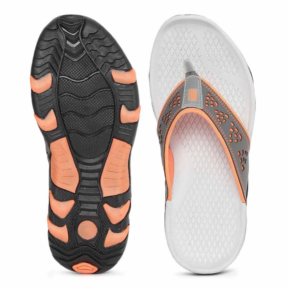 Paragon Grey And Orange Ultra-Durable Everyday Flip Flops For Men Refined Presence Pure Look