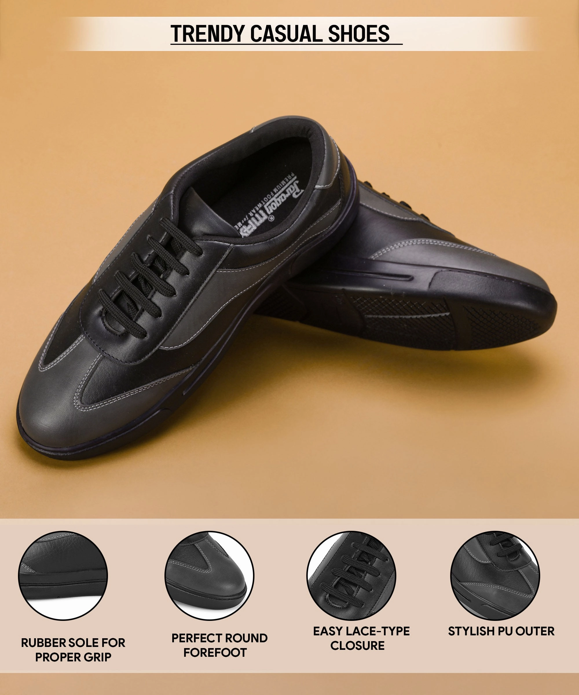 Your Next Layer Modular Function Paragon K1012G Men Casual Shoes | Stylish Walking Outdoor Shoes For Everyday Wear | Smart & Trendy Design  | Comfortable Cushioned Soles Black-Dark Grey