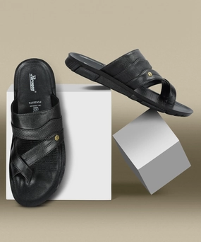 Paragon Men'S Slip-On Black Sandals For Men | Comfortable Sole & Durable Timeless Motion