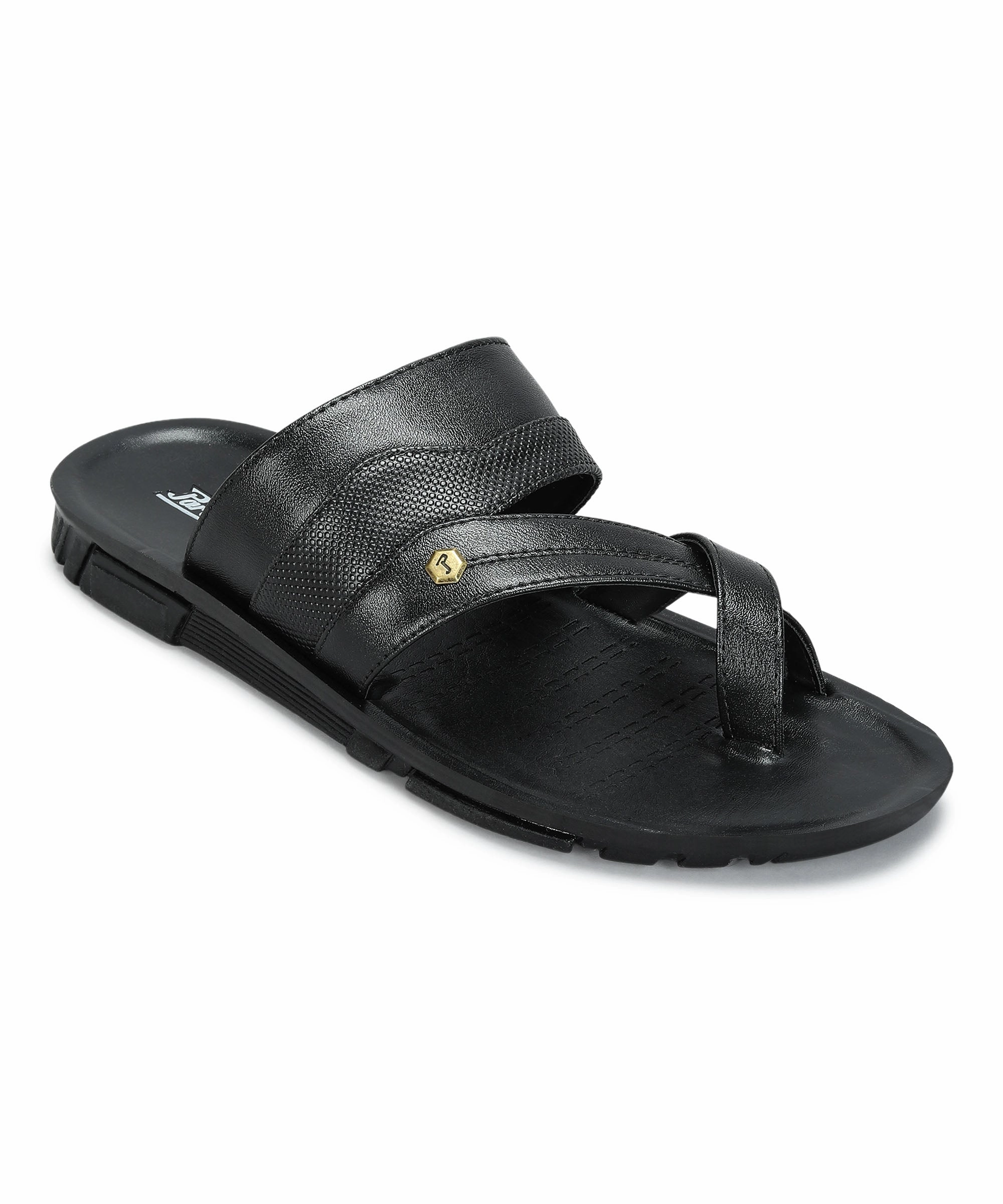 Paragon Men'S Slip-On Black Sandals For Men | Comfortable Sole & Durable Layered Motion