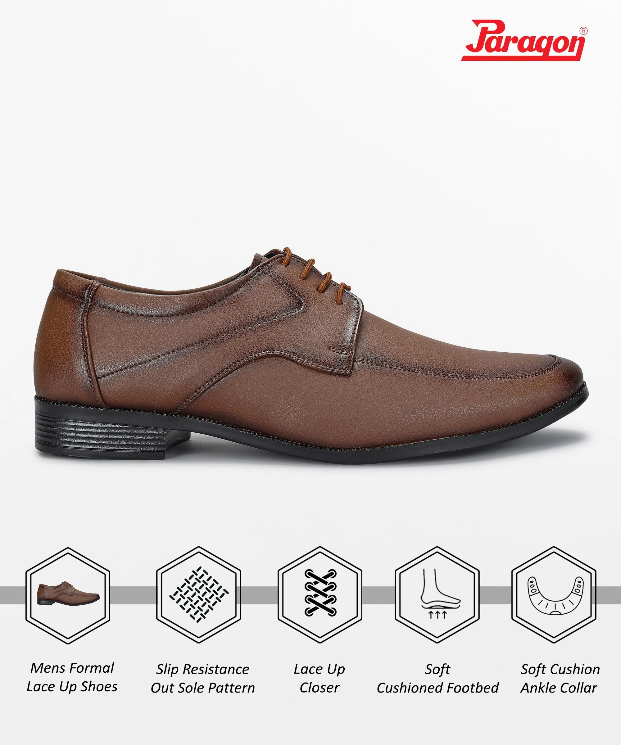 Paragon Men'S Tan Formal Shoes With Laces| Durable & Sturdy For Outdoor Wear Daily Build Everyday Outlook