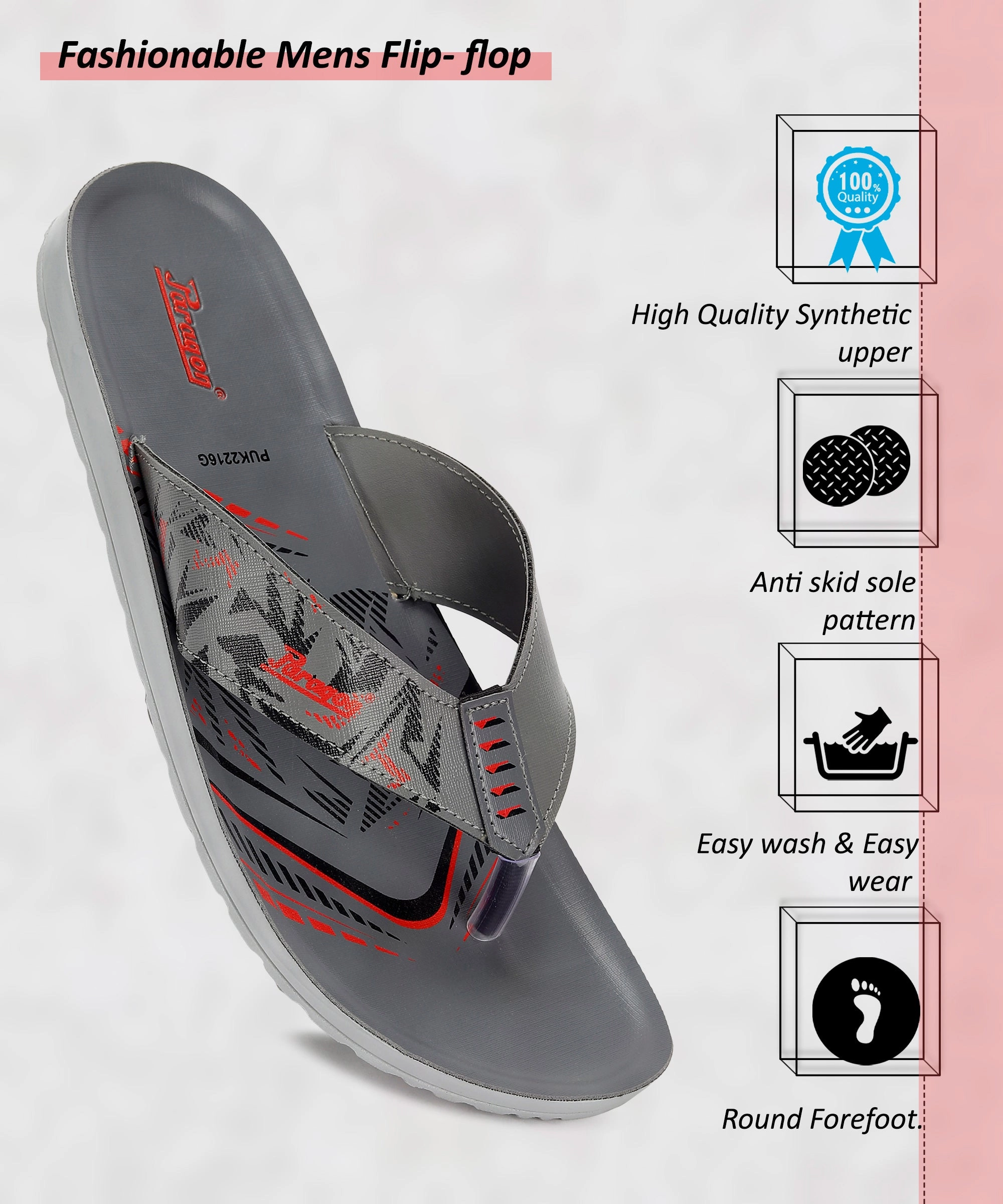 Motion-Wear Daily Redefined Casual Paragon Puk2216G Men Everyday Lightweight Waterproof Flip Flops Printed Patterns And Extra Sole Support | Casual Flip Flops