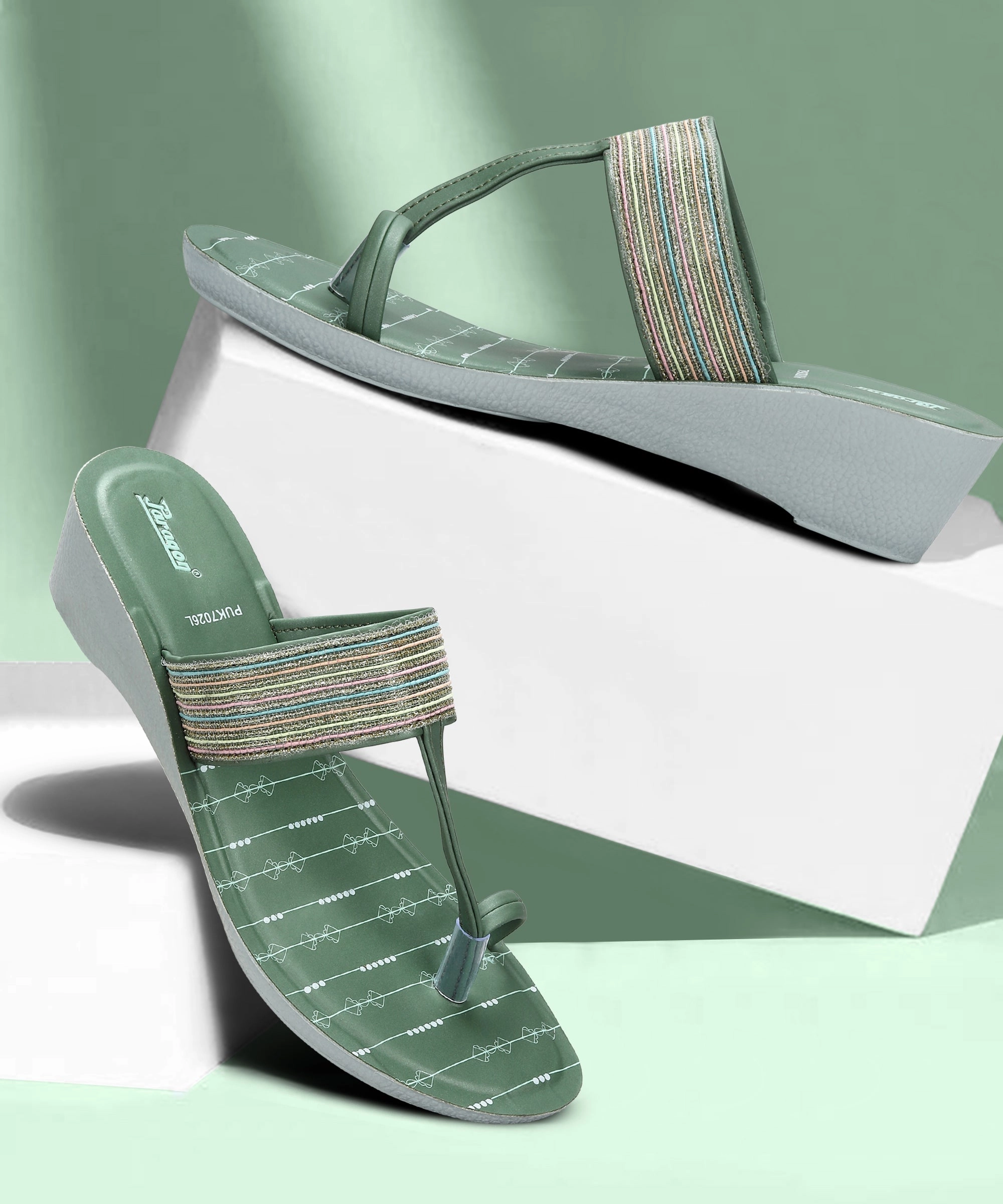 Contemporary Vibes Fluid Profile Paragon Women'S Green Wedge Sandals With Cushioned Sole And Sturdy Construction For Everyday Use