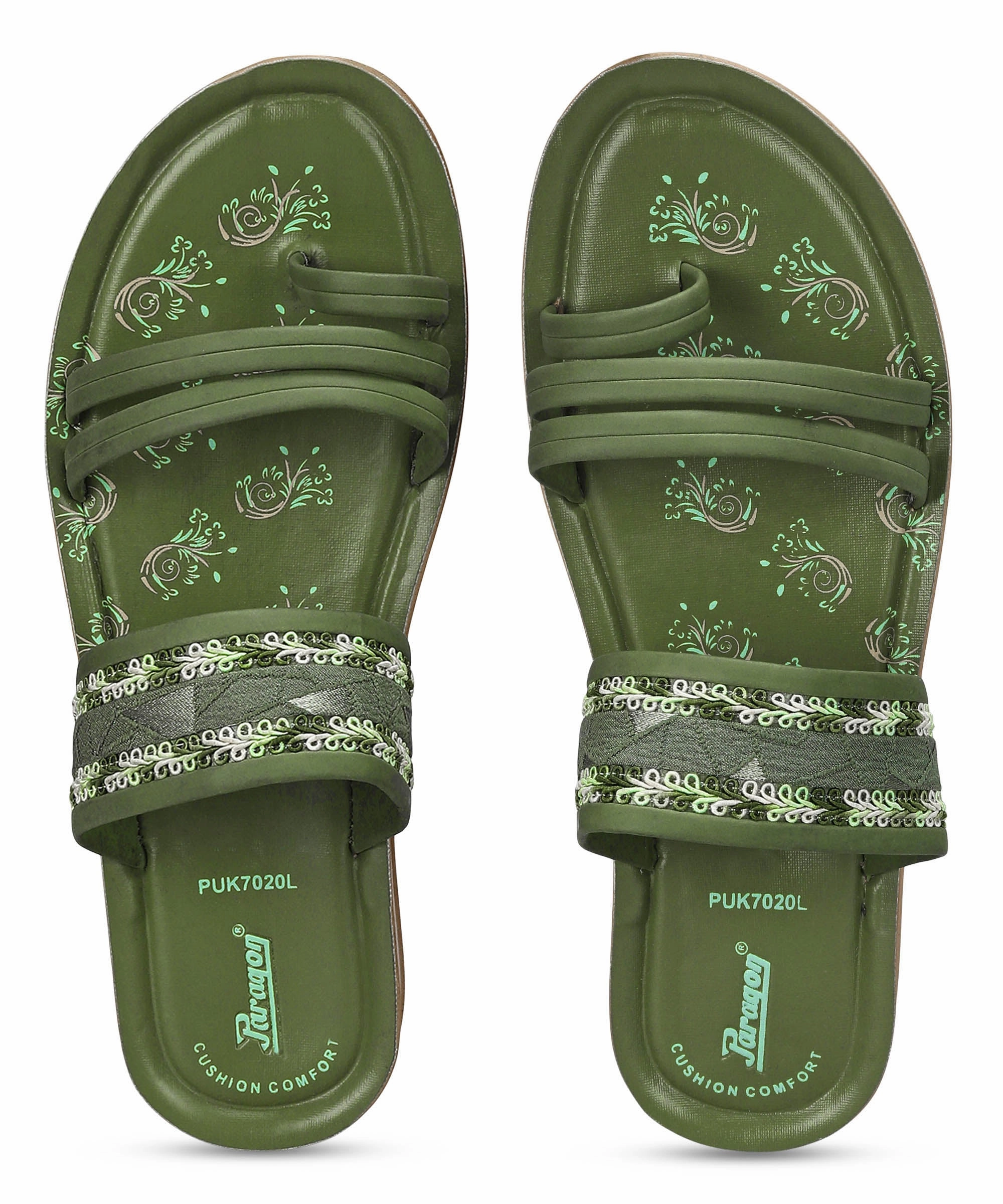 Paragon Women'S Slip On Flat Pista Green Sandals | Durable Dailywear Sandals Urban Evolution