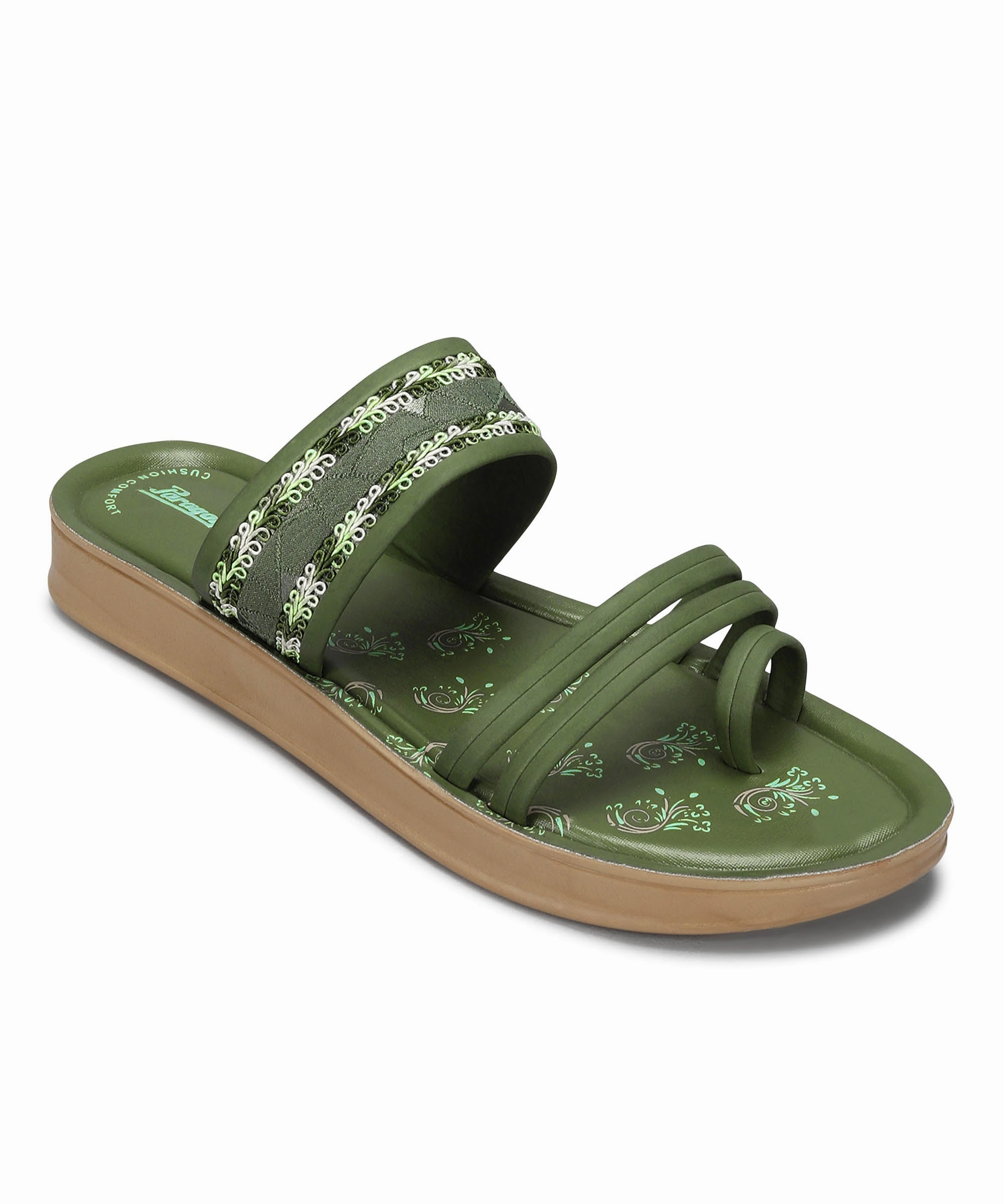 Paragon Women'S Slip On Flat Pista Green Sandals | Durable Dailywear Sandals Crafted Minimal Adapt Your Pace