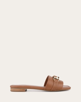 Less Is Bold Pablo Flat Slide Dark Tan Leather