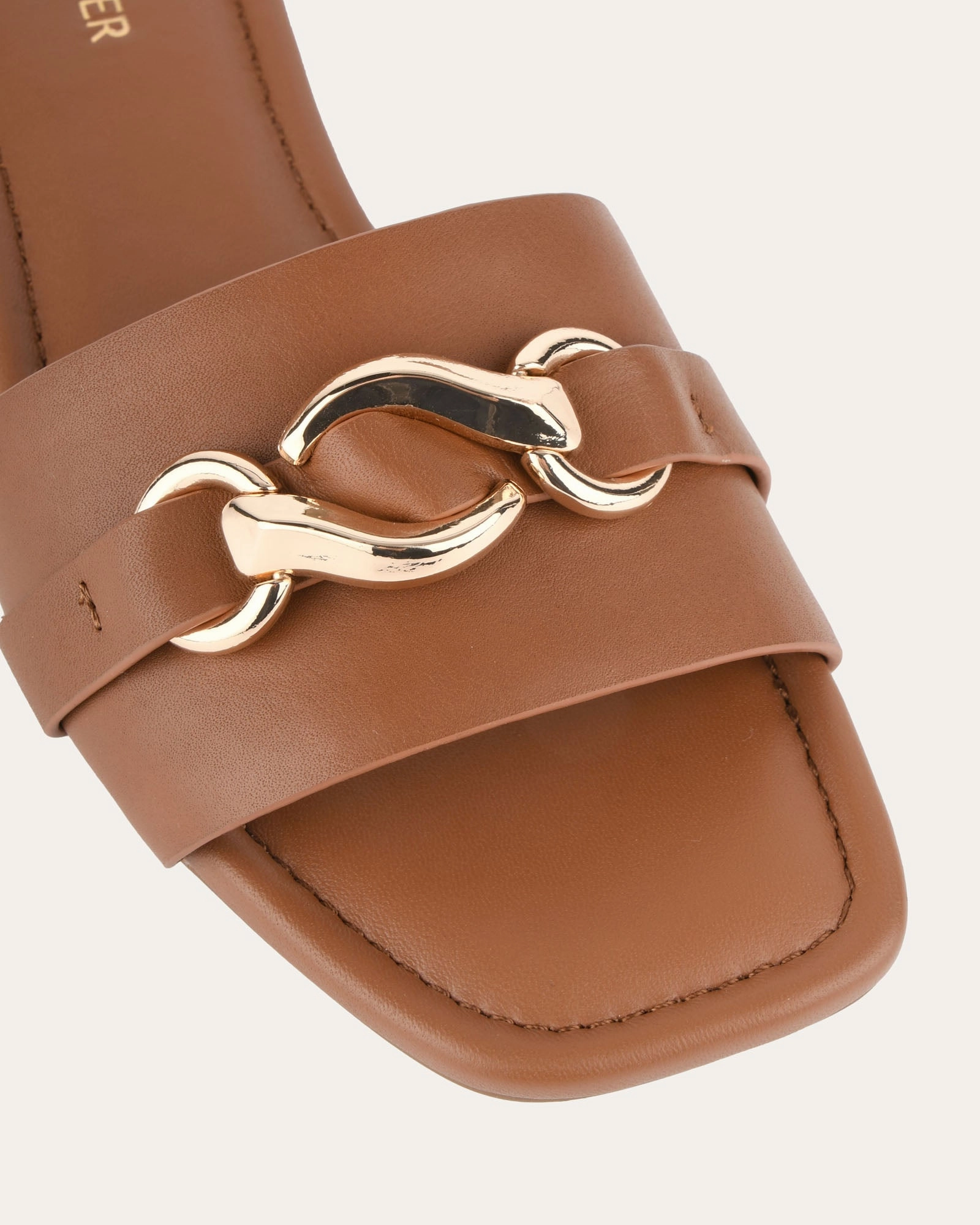 Hybrid Aesthetic Pablo Flat Slide Dark Tan Leather