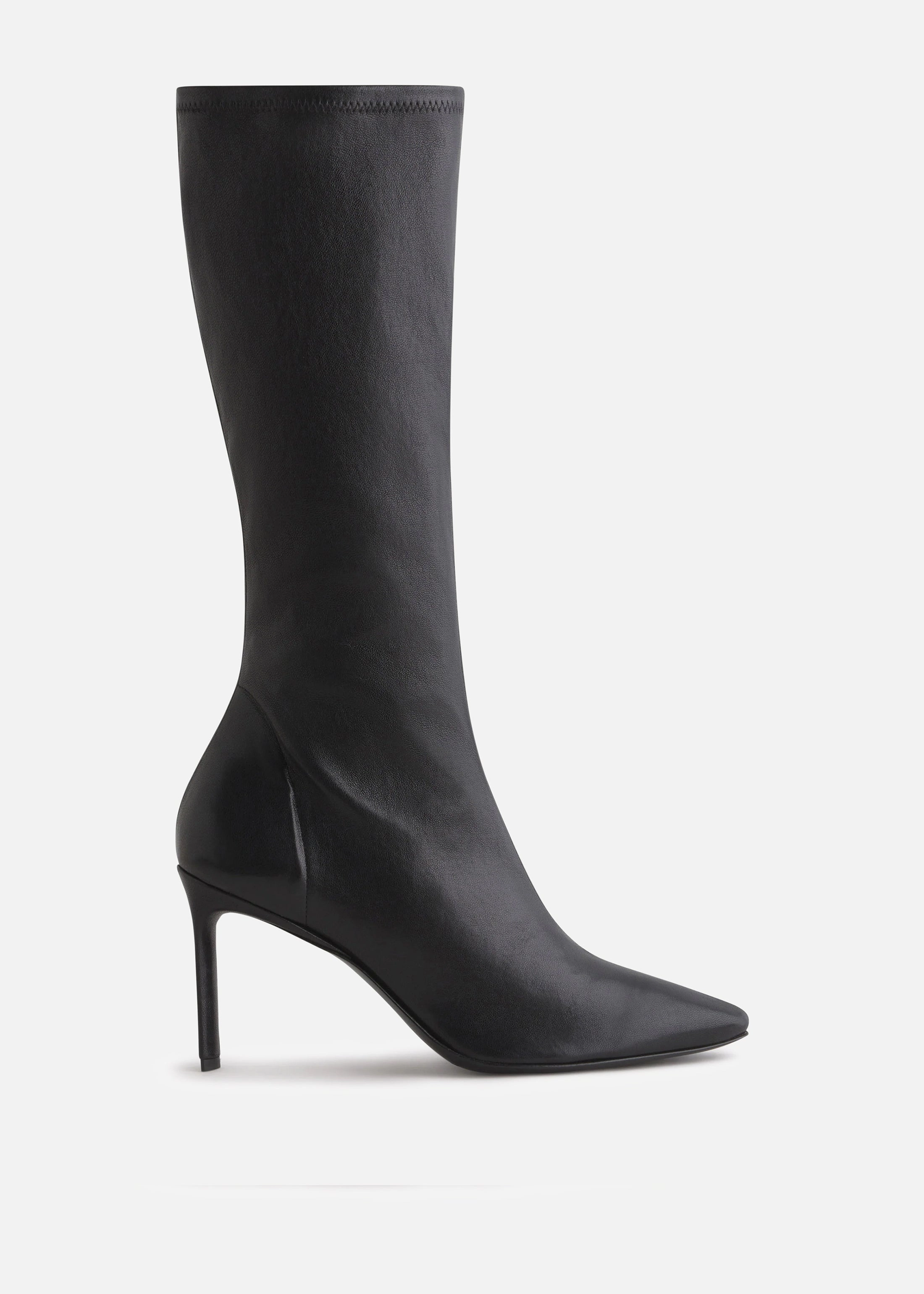 Cool Confidence Designed To Layer Pointed Stretch Leather Heel Boot In Black