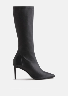 Cool Confidence Designed To Layer Pointed Stretch Leather Heel Boot In Black