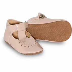 Modern Build Pom Pom Indoor Shoe Ballerina Pattern T-Bar Dusty Rose Patent