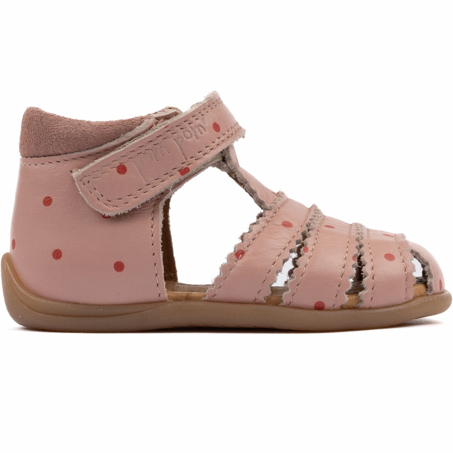 Pom Pom Old Rose Dot Starters? Scallop Velcro Sandal Crafted Quality