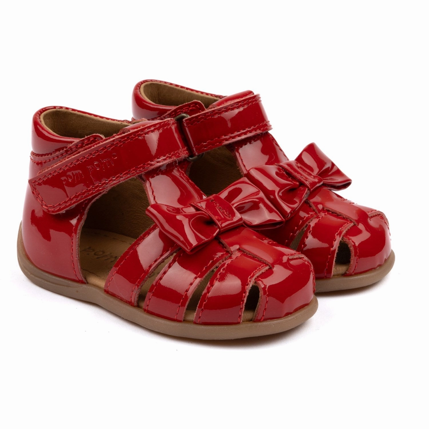 Modular Minimalism Pom Pom Red Patent Starters? Bow Velcro Sandal