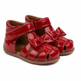 Modular Minimalism Pom Pom Red Patent Starters? Bow Velcro Sandal