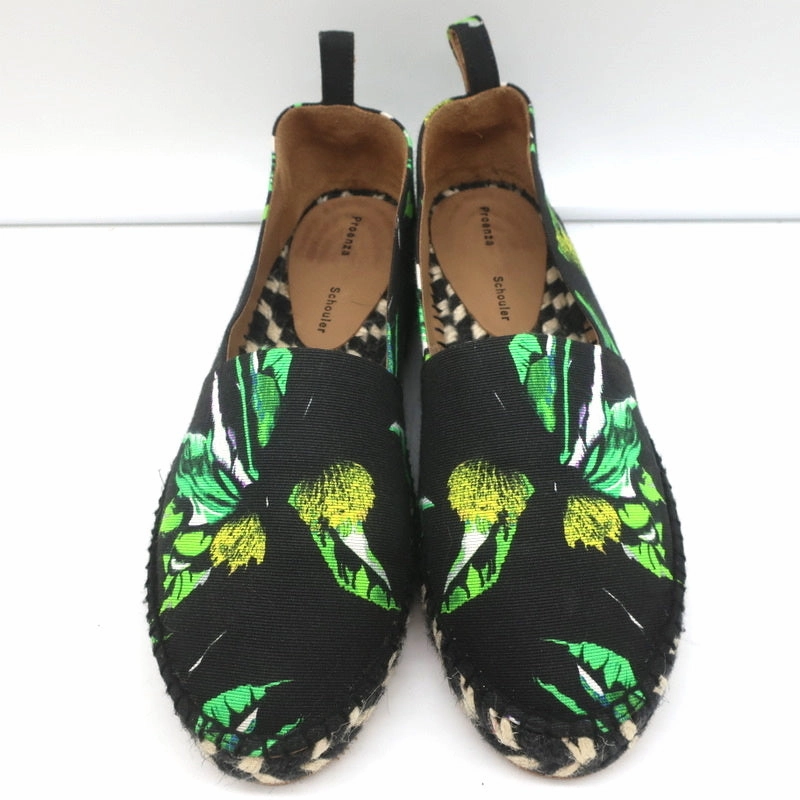 Proenza Schouler Espadrilles Black Floral Print Canvas Size 6 Slip-On Flats