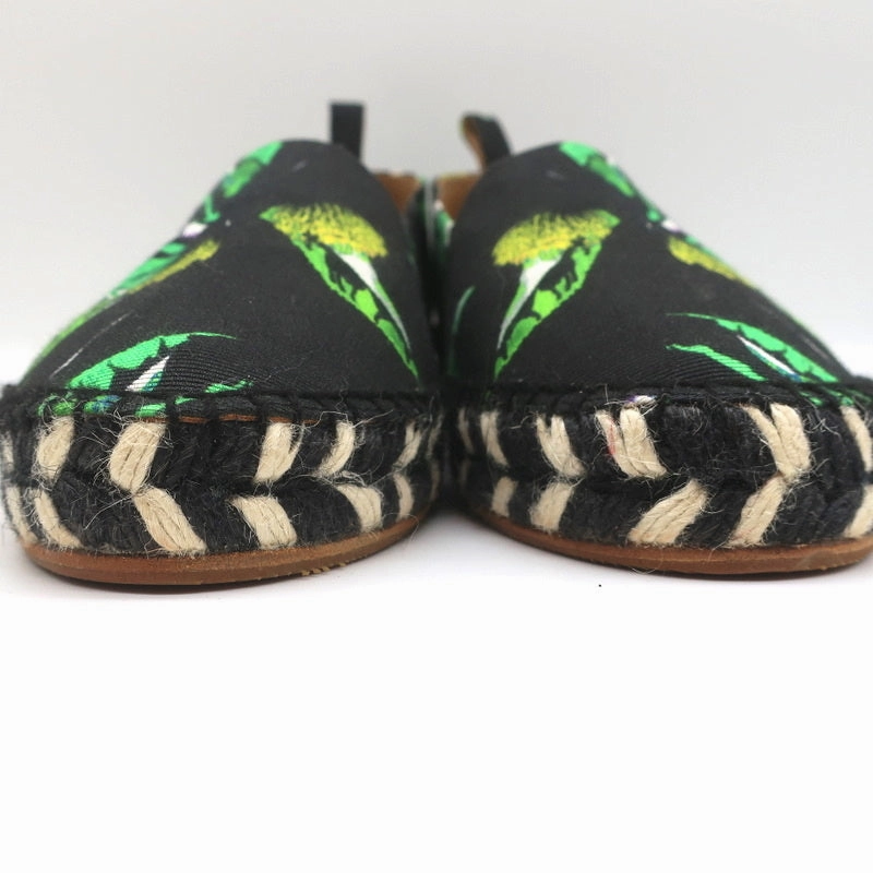 Proenza Schouler Espadrilles Black Floral Print Canvas Size 6 Slip-On Flats
