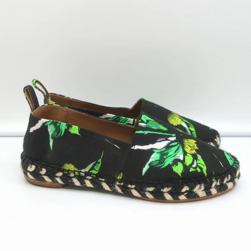 Proenza Schouler Espadrilles Black Floral Print Canvas Size 6 Slip-On Flats