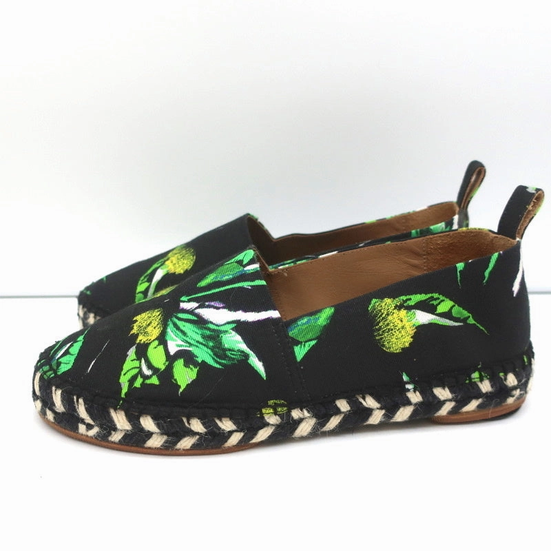 Proenza Schouler Espadrilles Black Floral Print Canvas Size 6 Slip-On Flats