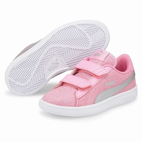 Puma Smash V2 Glitz Glam V Ps Sneakers Prism Pink-Silver Precision-Made Clean Dailywear