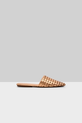 Distesa Forata Leather Mule Sandal In Copper Foil Expressive Minimal Future-Ease