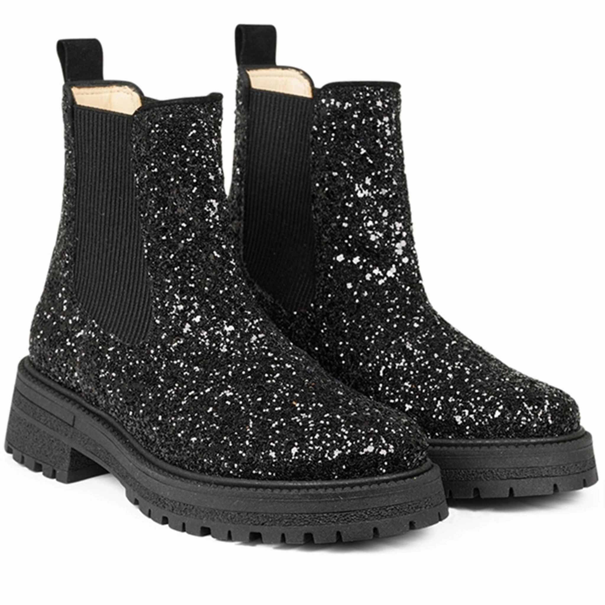 Essentials In Motion Angulus Chelsea St?Vlet With Lace And Track-Sole Black Glitter/Black/Black