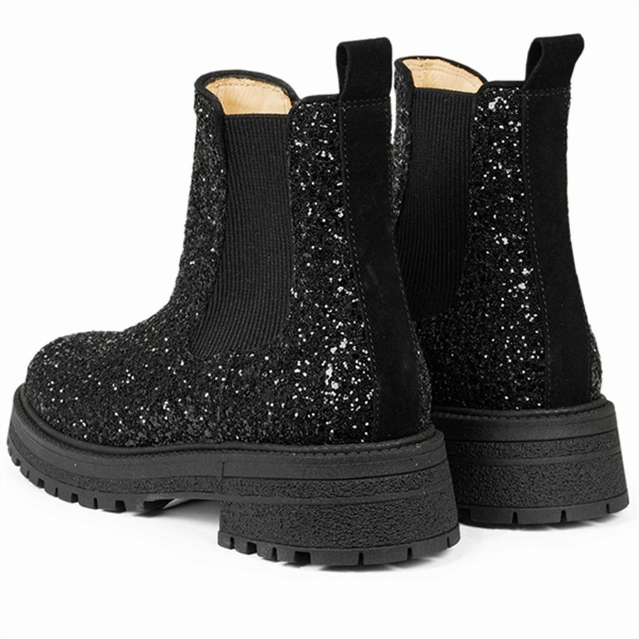 Quiet Impact Refined Silhouette Angulus Chelsea St?Vlet With Lace And Track-Sole Black Glitter/Black/Black