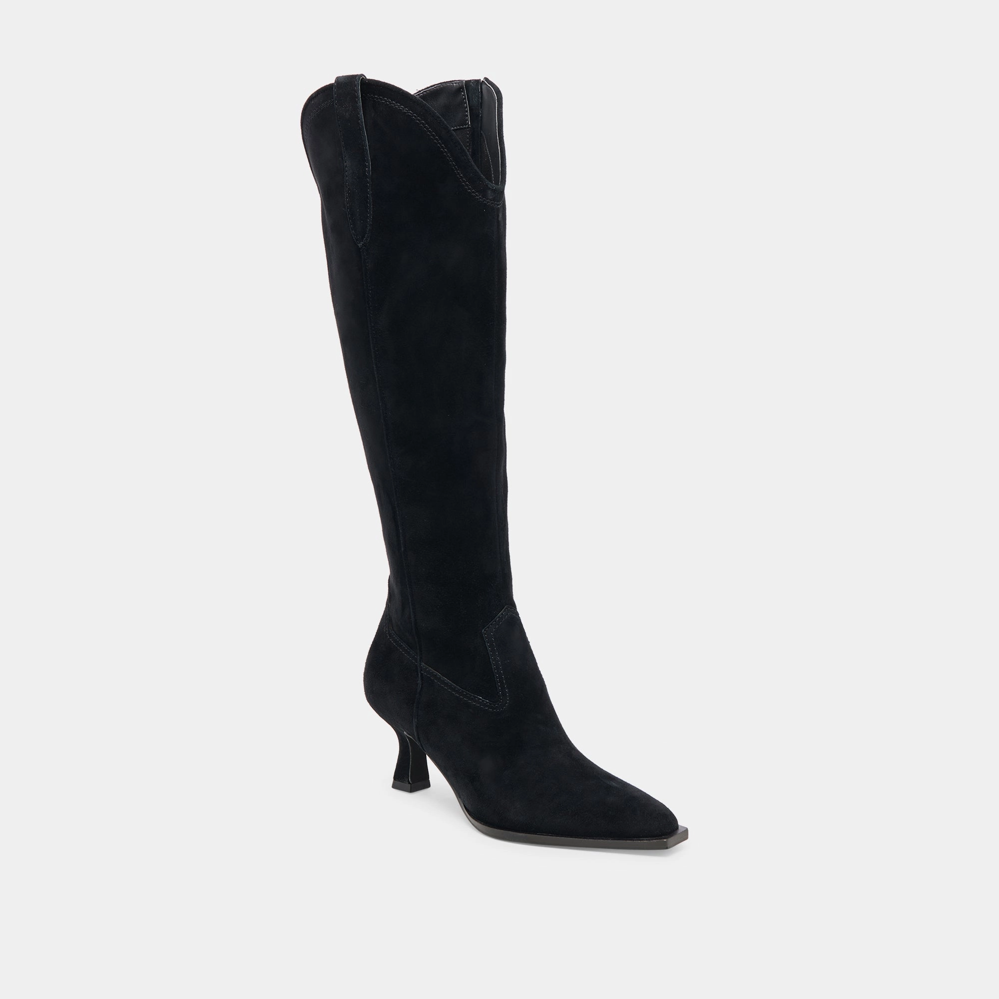 Ariana Wide Calf Boots Onyx Suede Feel-Based Fashion