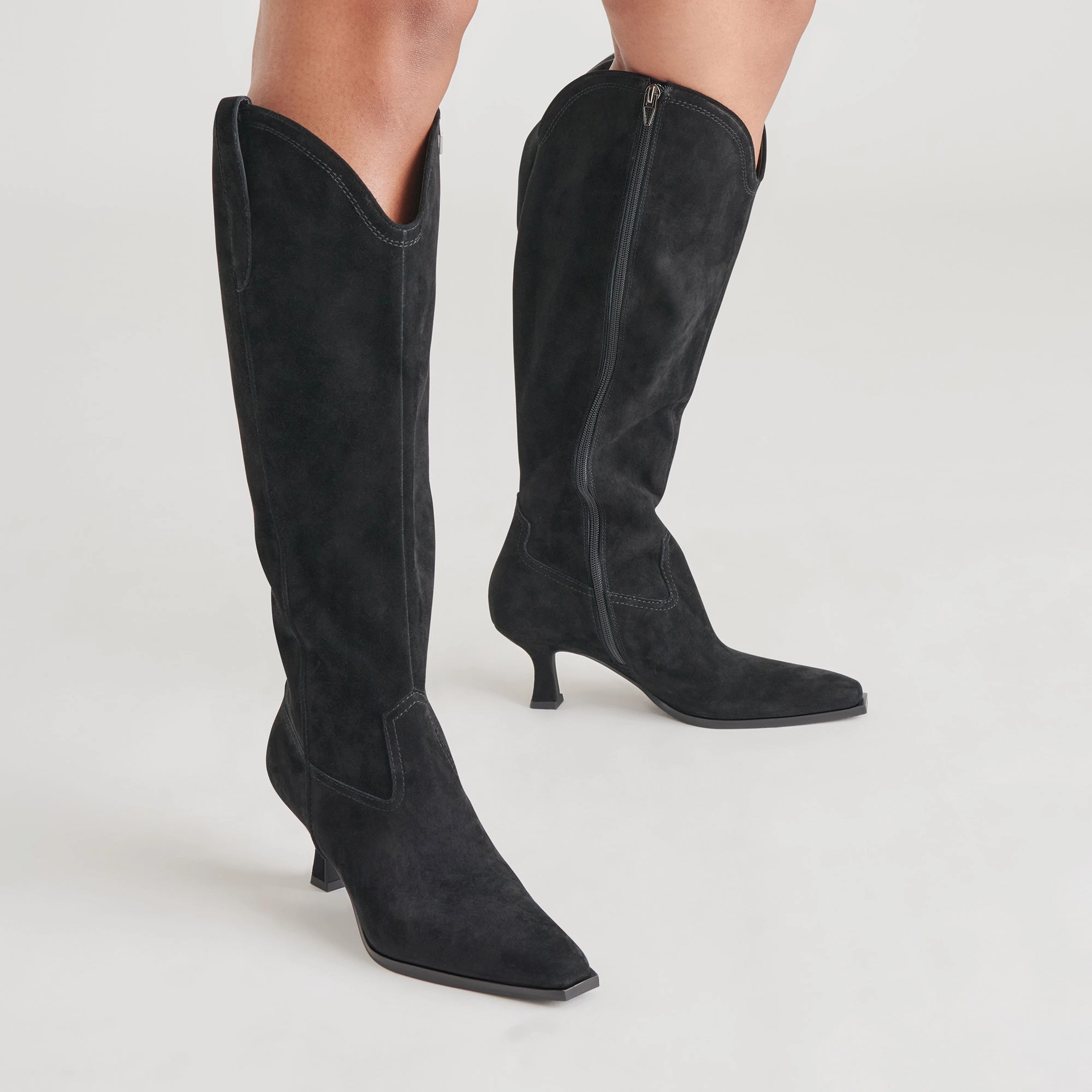Purposefully Crafted Clean Movement Ariana Wide Calf Boots Onyx Suede