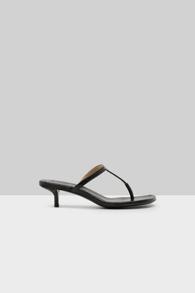 Sottiletta Leather Heel Sandal In Pebbled Black Sleek Citywear Essential Uniform
