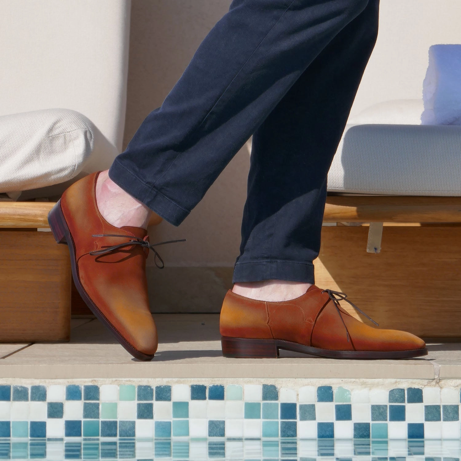 Eduardo Derby Shoe Mto - Cognac & Cream Patina On Suede Designed To Shift