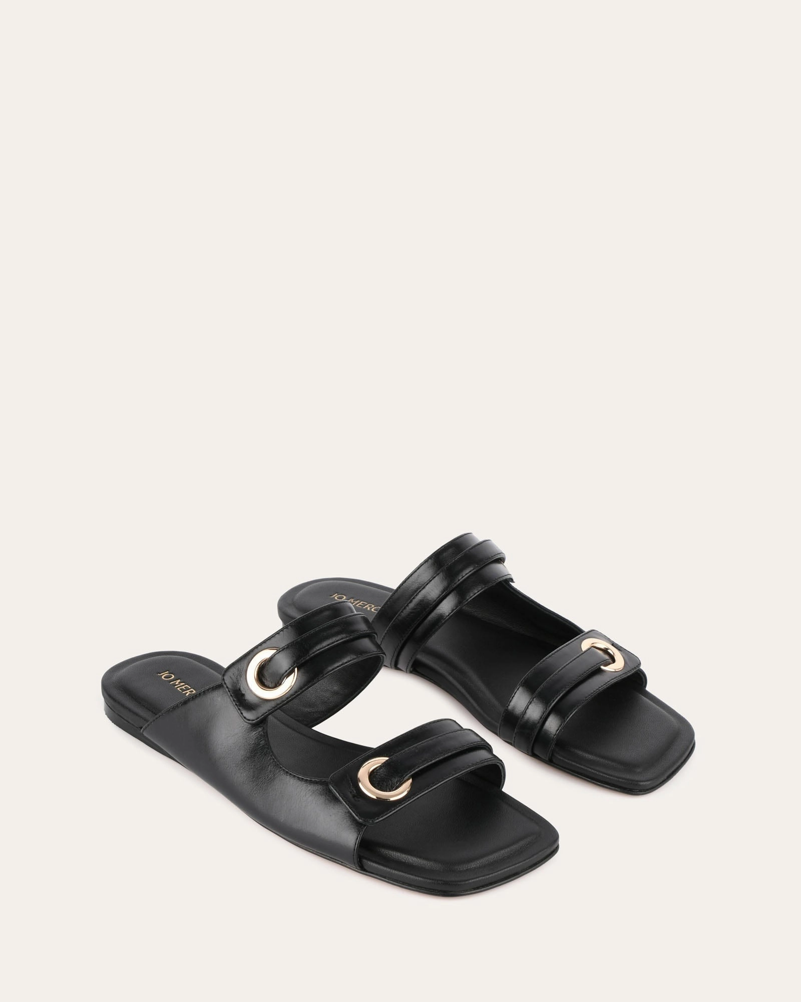 Flowline Fashion Core Aesthetic Quill Flat Sandals Black Leather